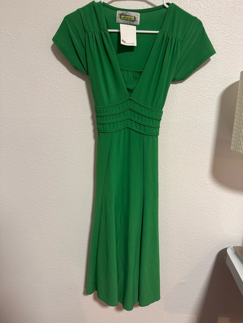 Annabelle Bright Green V-Neck Empire Waist Midi Dress